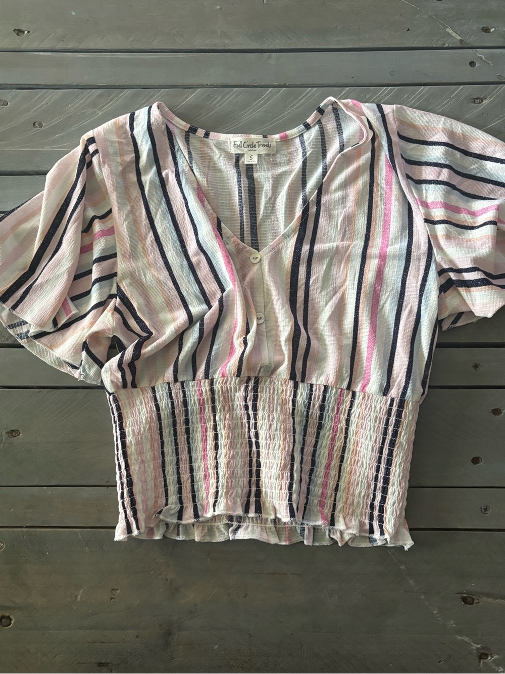 Full Circle Trends Striped Smocked Hem Crop Top - Size S